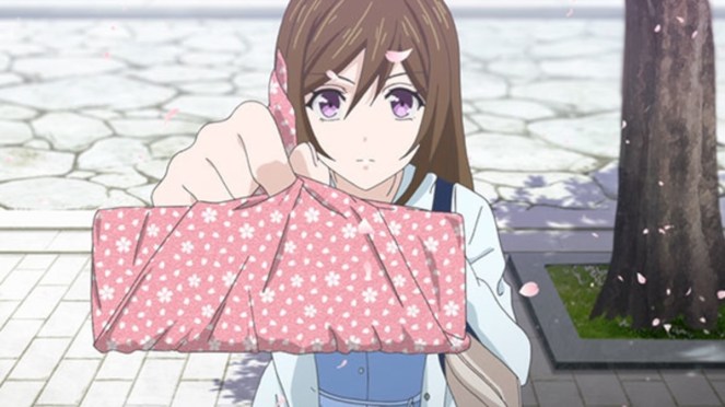 Anime Kakuriyo no Yadomeshi com Aoi oferecendo uma marmita