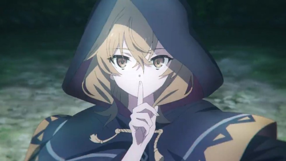 Anime Silent Witch com Monica fazendo o sinal de silêncio com a mão