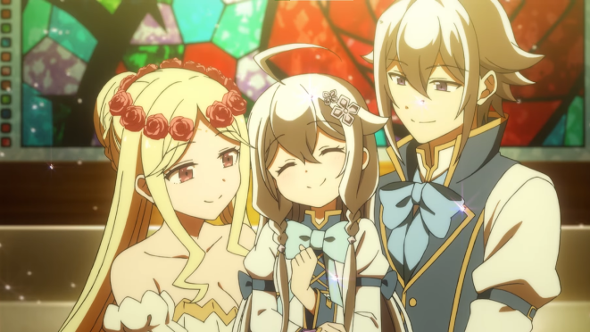 Review do anime Chichi wa Eiyuu Haha wa Seirei Musume no Watashi wa Tenseisha: personagens Ori, Ellen e Rovel em família