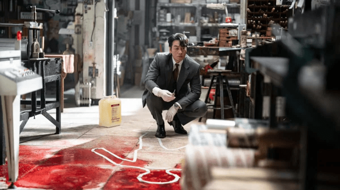 Imagem do K-Drama The Price of Confession com Park Hae-Soo (Baek Dong-Hun) na cena do crime