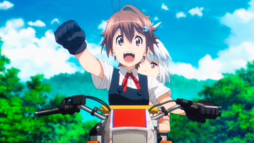 Review do anime Shuumatsu Touring: personagens Yoko e Airi de moto, viajando pelo Japão pós-apocalíptico