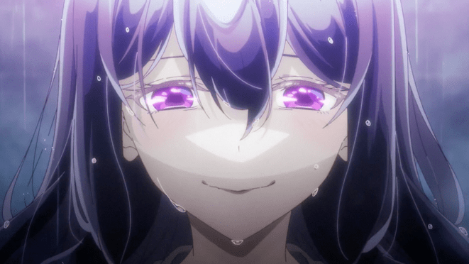 Review do anime Eris no Seihai com a personagem Scarlet em um momento de olhar sereno, sorrindo