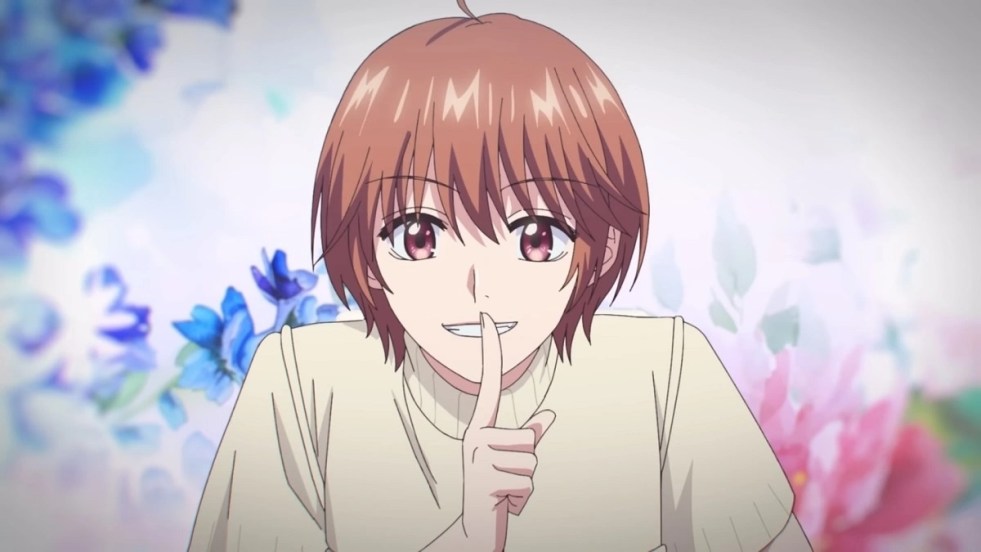 Review do anime Shiboyugi: Playing Death Games to Put Food on the Table com a personagem Ashiya Mizuki fazendo sinal para pedir silêncio enquanto sorri