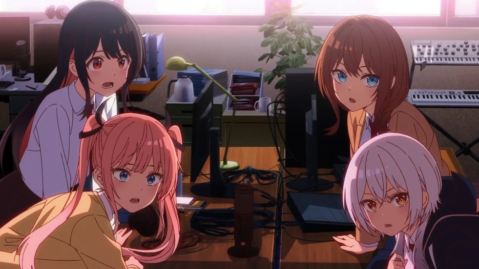 Review do anime Mayonaka Heart Tune com as personagens do clube de locução: Shinobu, Nene, Rikka e Iko