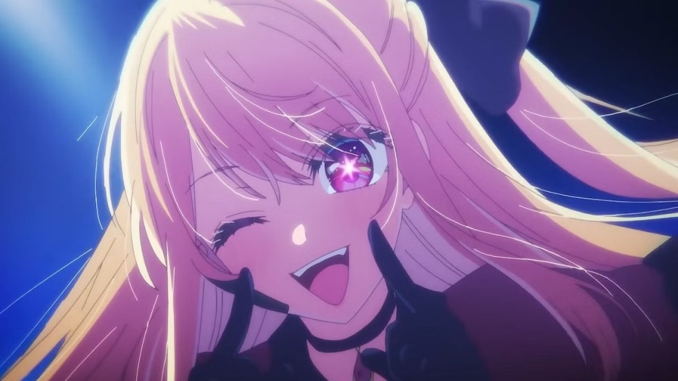 Review do anime Oshi no Ko, terceira temporada, com a personagem Ruby piscando para a câmera
