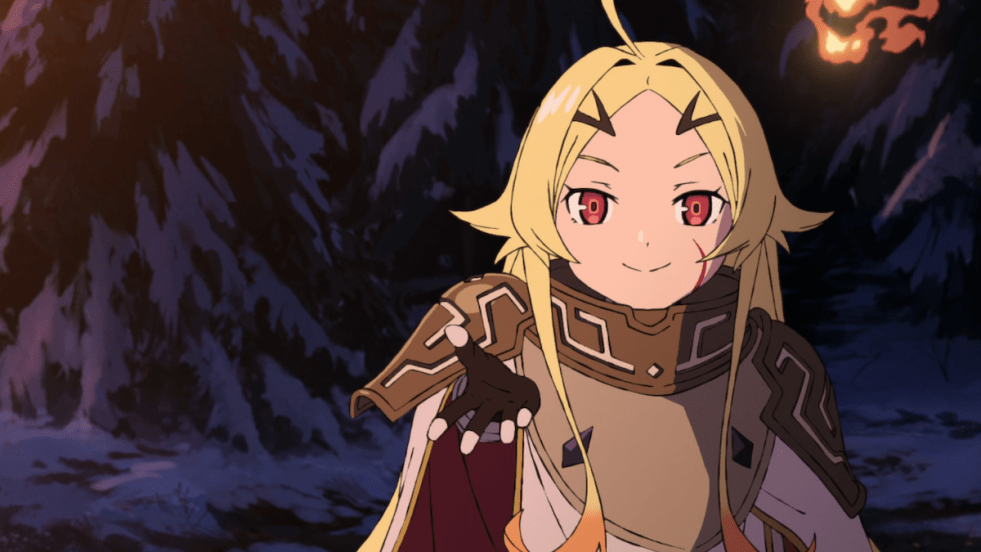 Review do anime Yuusha-kei ni Shosu- Choubatsu Yuusha 9004-tai Keimu Kiroku com a personagem Teoritta estendendo a mão