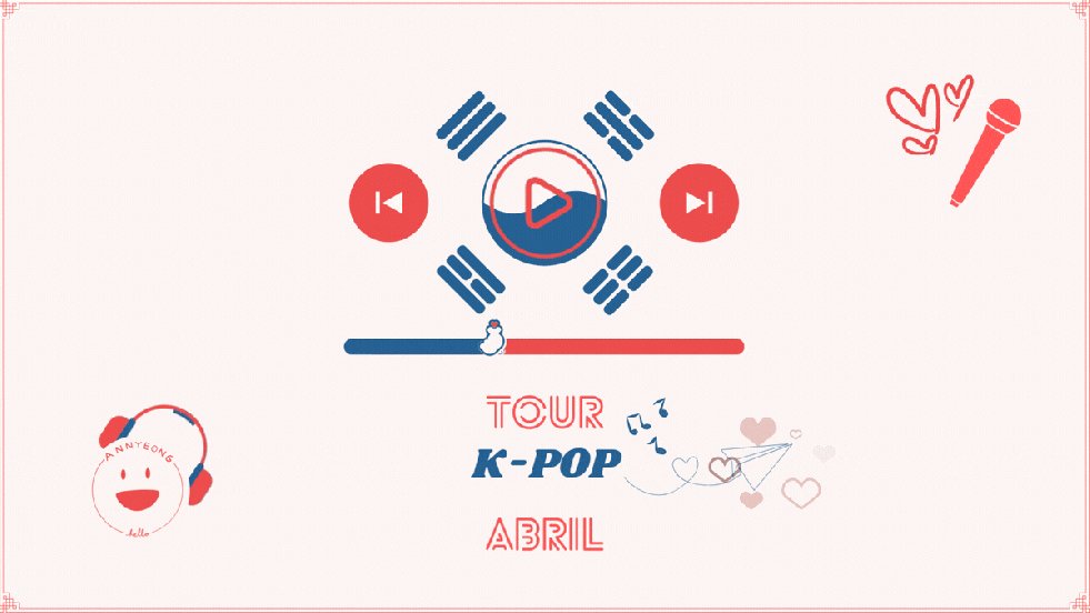 IIustração com elementos do K-pop para a capa de lançamentos do K-pop em destaque no mês de abril de 2026